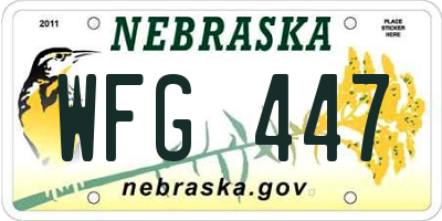 NE license plate WFG447