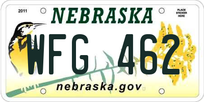 NE license plate WFG462