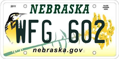 NE license plate WFG602