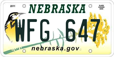 NE license plate WFG647