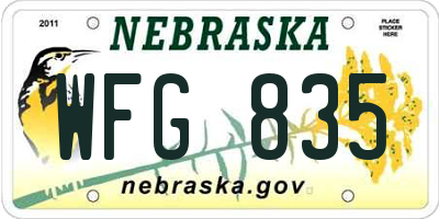 NE license plate WFG835
