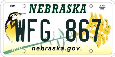 NE license plate WFG867