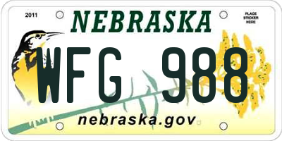 NE license plate WFG988