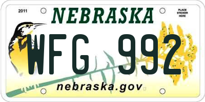NE license plate WFG992