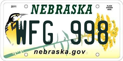 NE license plate WFG998