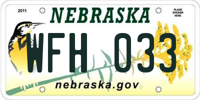 NE license plate WFH033