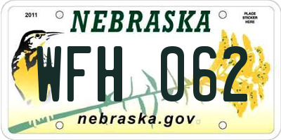 NE license plate WFH062