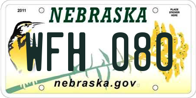 NE license plate WFH080