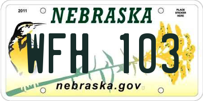 NE license plate WFH103