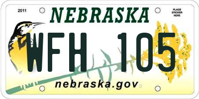 NE license plate WFH105