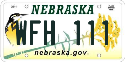 NE license plate WFH111