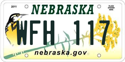 NE license plate WFH117