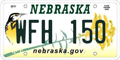 NE license plate WFH150