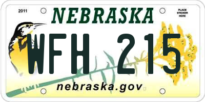 NE license plate WFH215