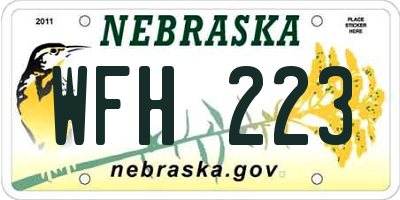 NE license plate WFH223