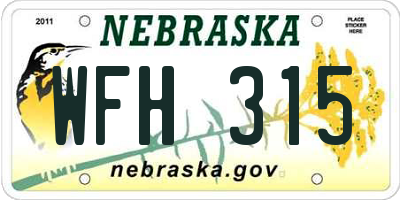 NE license plate WFH315