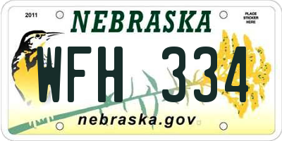 NE license plate WFH334