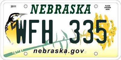 NE license plate WFH335