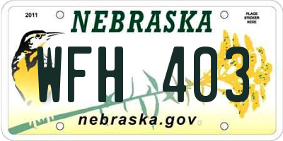 NE license plate WFH403
