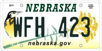 NE license plate WFH423