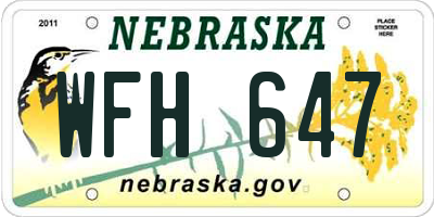NE license plate WFH647