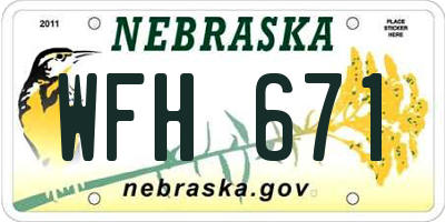 NE license plate WFH671