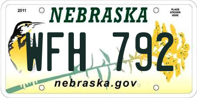 NE license plate WFH792