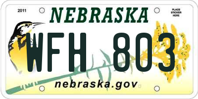 NE license plate WFH803