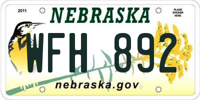 NE license plate WFH892