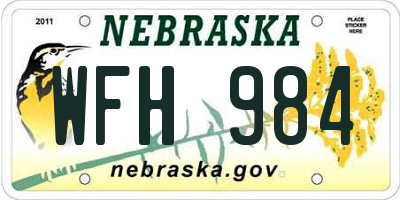 NE license plate WFH984