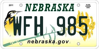 NE license plate WFH985