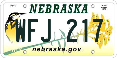 NE license plate WFJ217