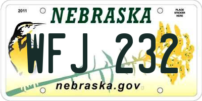 NE license plate WFJ232
