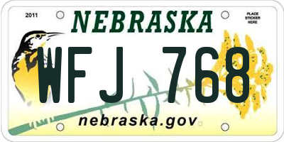 NE license plate WFJ768