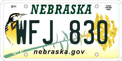 NE license plate WFJ830
