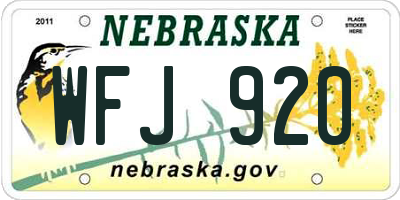 NE license plate WFJ920