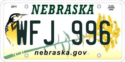NE license plate WFJ996