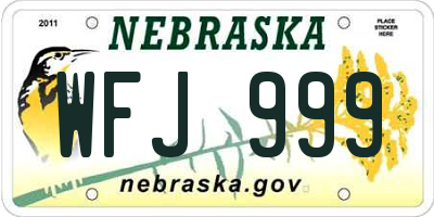 NE license plate WFJ999