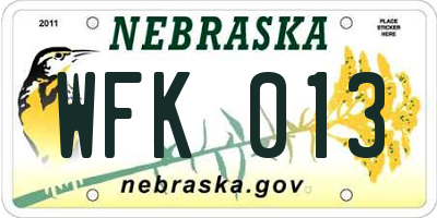 NE license plate WFK013