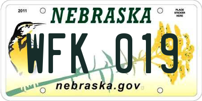 NE license plate WFK019