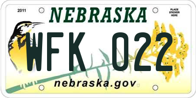NE license plate WFK022