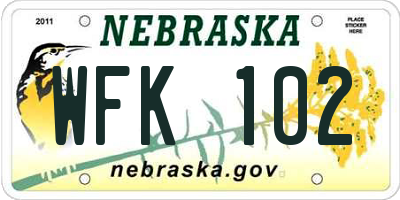 NE license plate WFK102