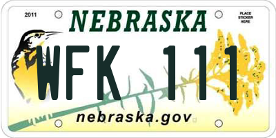 NE license plate WFK111