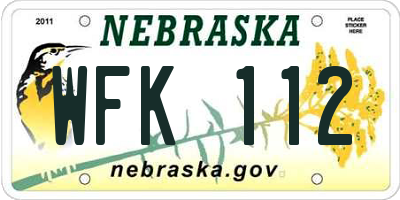 NE license plate WFK112