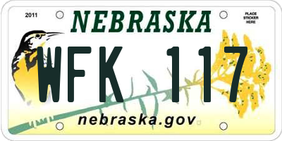 NE license plate WFK117