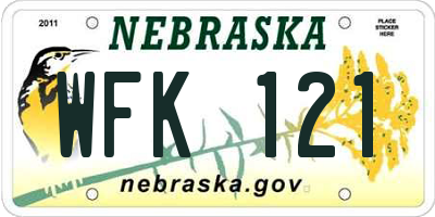 NE license plate WFK121