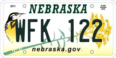 NE license plate WFK122