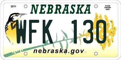 NE license plate WFK130