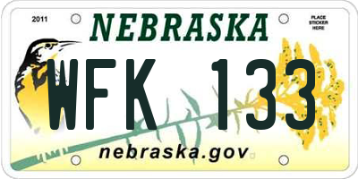 NE license plate WFK133