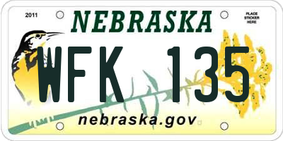 NE license plate WFK135